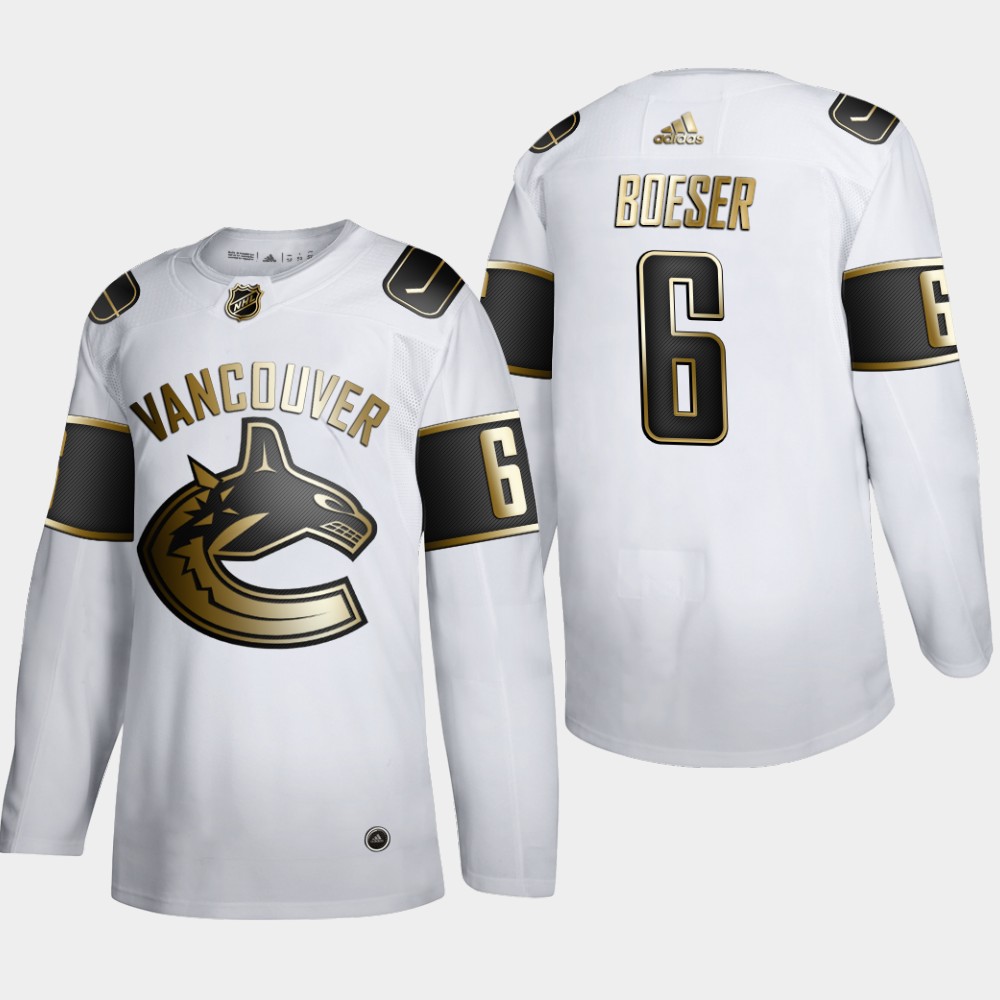 Cheap Men Vancouver Canucks 6 Brock Boeser Adidas White Golden Edition Limited Stitched NHL Jersey